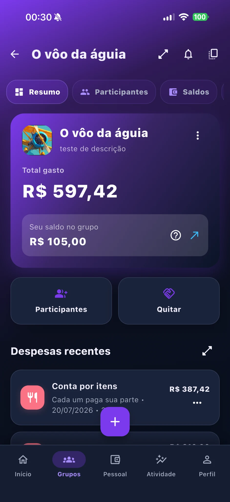 Resumo de um grupo no Divvio